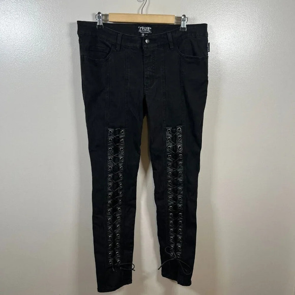 Tripp NYC Lace Up Jeans Size 16 Black Skinny Goth Punk 90s Dang Goodman - Picture 1 of 9